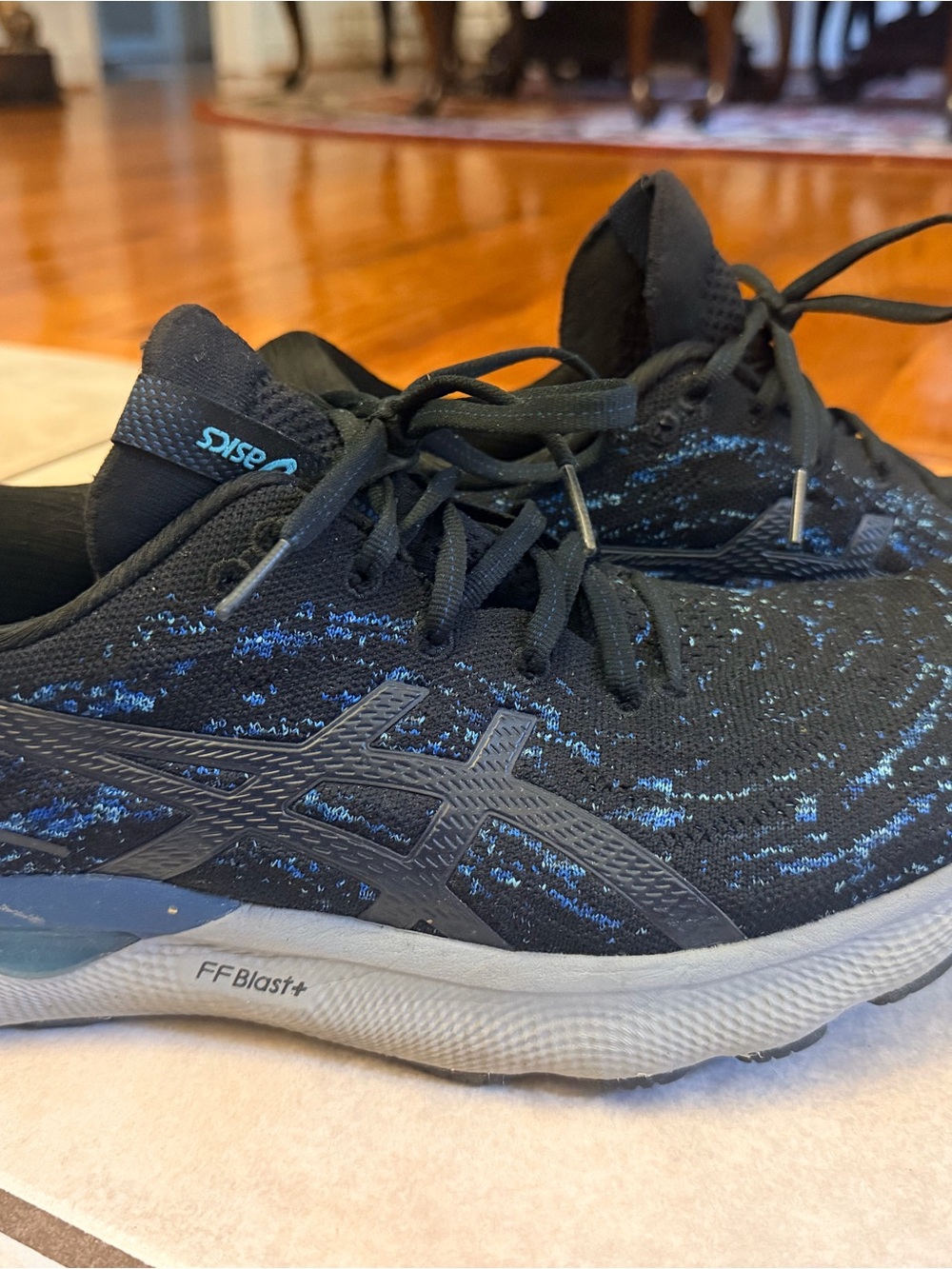 Asics Black and Blue Knit Running Sneakers
